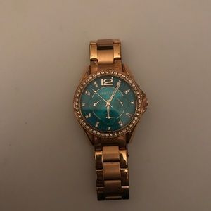 Gold and Teal Fossil Watch